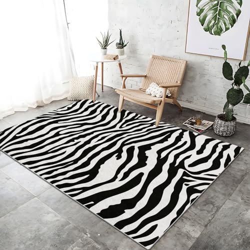 Alfombra Estilo Simple Salon Pelo Corto 80 x 150 cm, Alfombra Lavables Antiincrustante Animales Cebra Rayas Estampado Alfombras para Salon Comedor Habitacion
