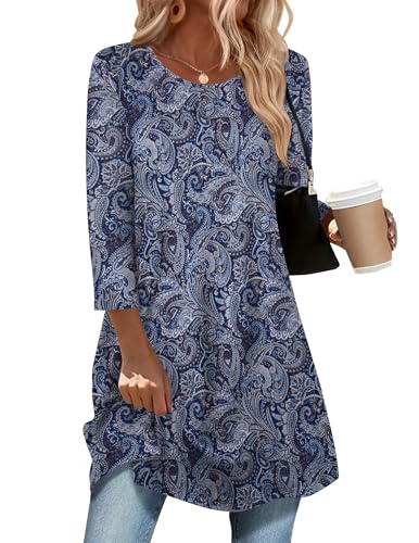 Image of Zeagoo Women Tops 3 /4 Sleeve Dressy Casual Plus Size Tunics Loose Blouses