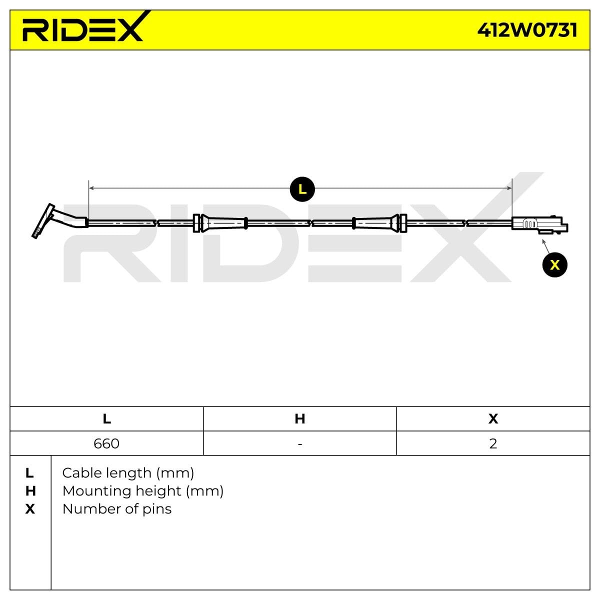 RIDEX 412W0731 Sensore ABS Anteriore Anteriore bilaterale con cavo Compatibilità con PEUGEOT PARTNER Furgonato