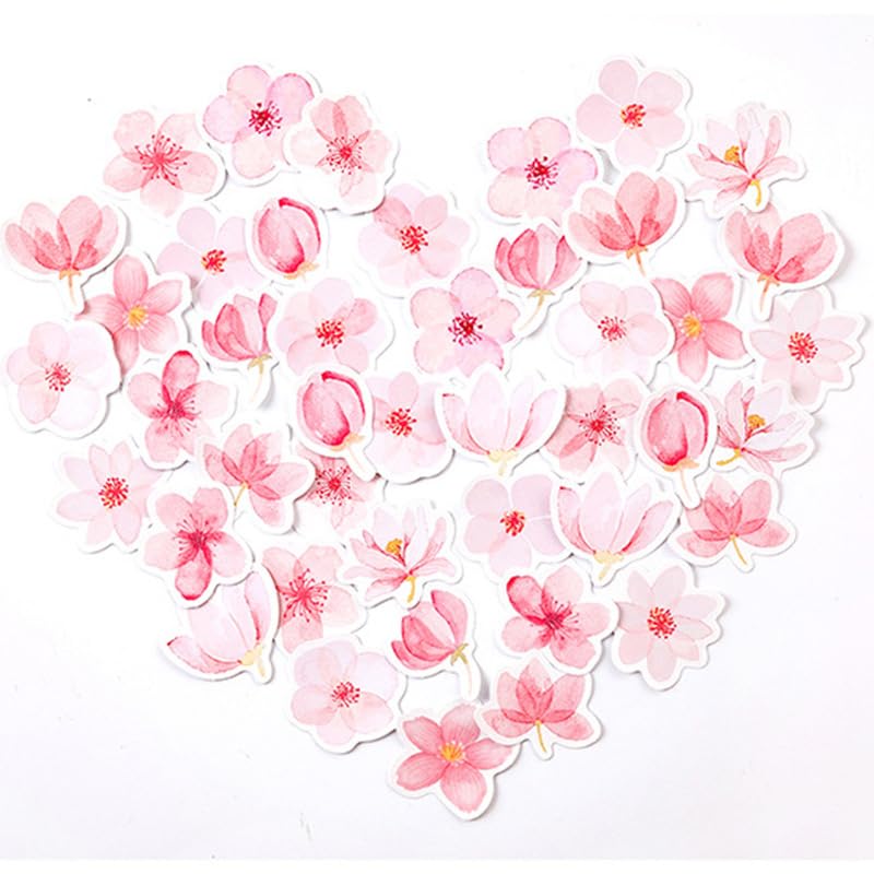 Small Cute Cherry Blossom Stickers, Obujopal 45pcs Sakura Stickers for Scrapbooking, Water Bottle, Junk Journal, Bullet Journal, DIY Decoration, Planners, Diary, Laptop, Phone Cases, and Art Crafts