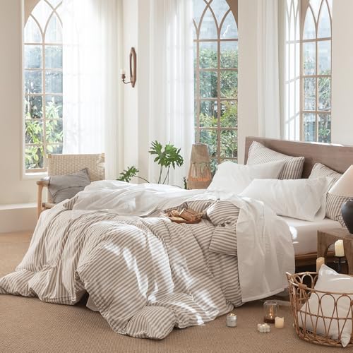 Image of MooMee Sheet Set 100% Washed Cotton Linen-Like Extra Deep Pocket Cal King | Relaxed Linen-like Texture. Soft, Breathable & Lightweight Comfort. 15-19 inch Extra Deep Pocket with All-around Elastic