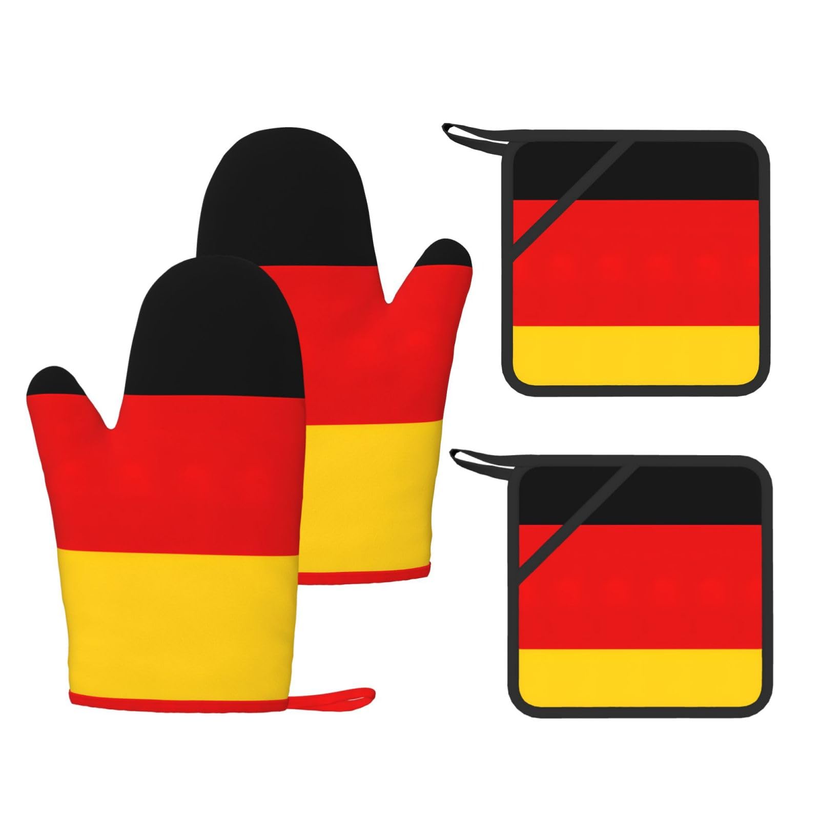 German flag Printed Kitchen Oven Gloves and Potholder 4 Pcs, Non-Slip Heat Resistant Mitts for Baking Chef