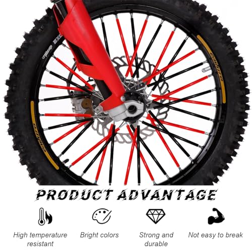 Image of 72PCS Dirt Bike Spoke Covers, Motorcycle Spoke Skins Wheel Wraps Pipe for 8 inch-21 inch Rims, Dustproof Wheelchair Rim Decoration Protector Pipe Trim for Bicycle Dirt Pit Bike (Black+Red)