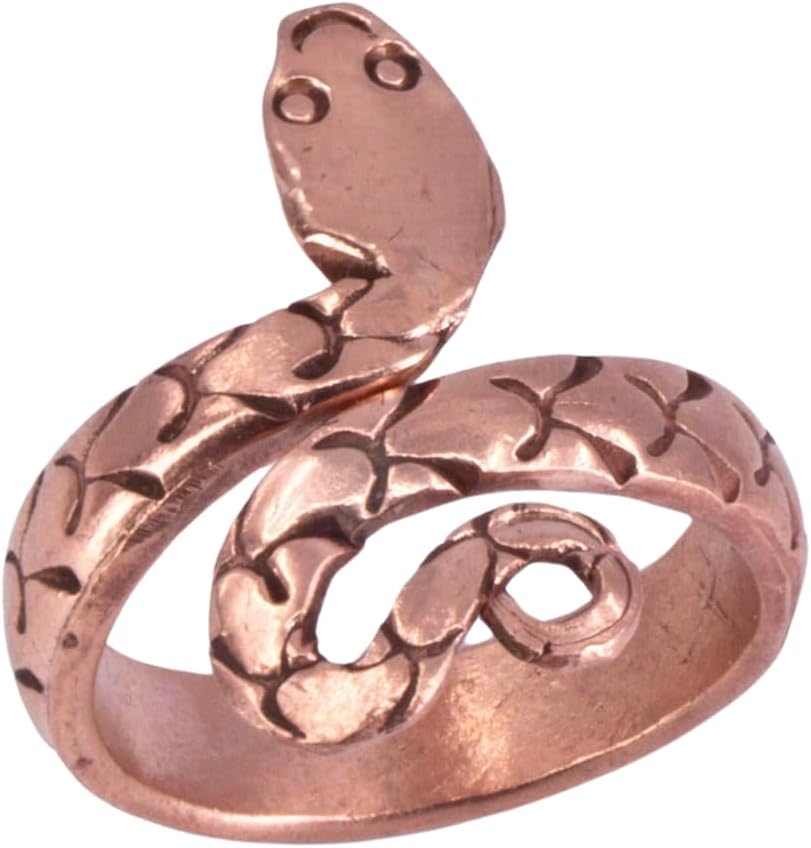 Heavy Gauge Solid Copper Snake Ring With Etching, Men & Women's Copper Serpent Rings
