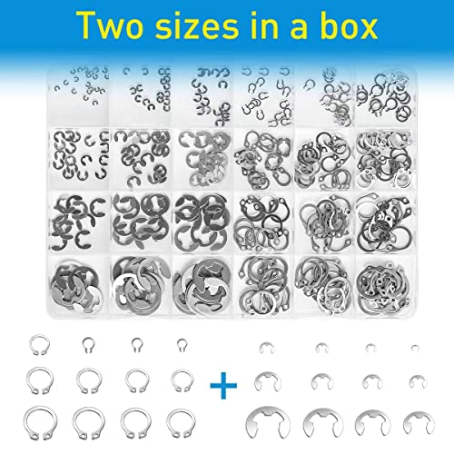 Mariyandh ZYDQ-1 327Pcs E-Clips Circlip Retaining Rings Assortment Set(1.2Mm-10Mm) And C-Clips External Retaining Rings Snap Rings Assortment Kit Circlip 304 Stainless Steel(M3-M14),24 Sizes thumb #4