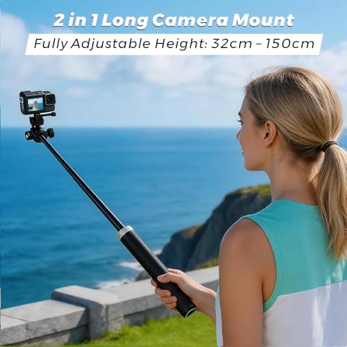 Image of Mobilife 59-inch Camera Tripod Portable Extendable Camera Stick Aluminium with 360 Ball Head & Cold Shoe Mount Compatible with DJI /GoPro /Insta360 Action Camera for Vlogging YouTube