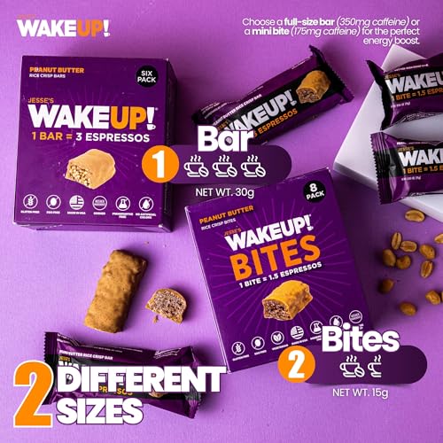 Image of WAKE UP! Peanut Butter Caffeinated Protein Bites (1 Bite = 1.5 Espressos) 175mg Clean Caffeine for Energy, Kosher Ingredients, Vegetarian, Free Energy 3 Pack (24 Bites)