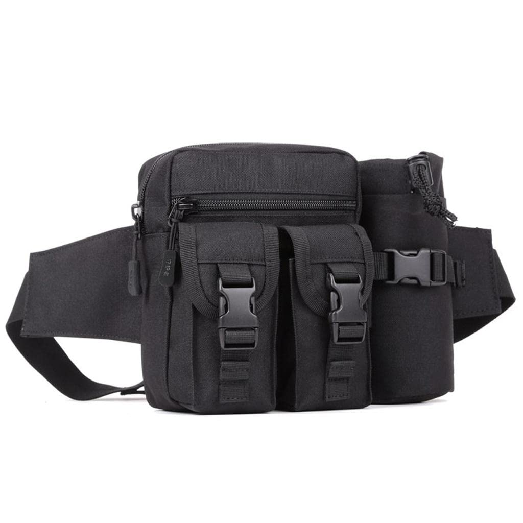 Unisex Tactical Waist Belt Bag Fanny Pack with Water Bottle Pocket Black-image-18