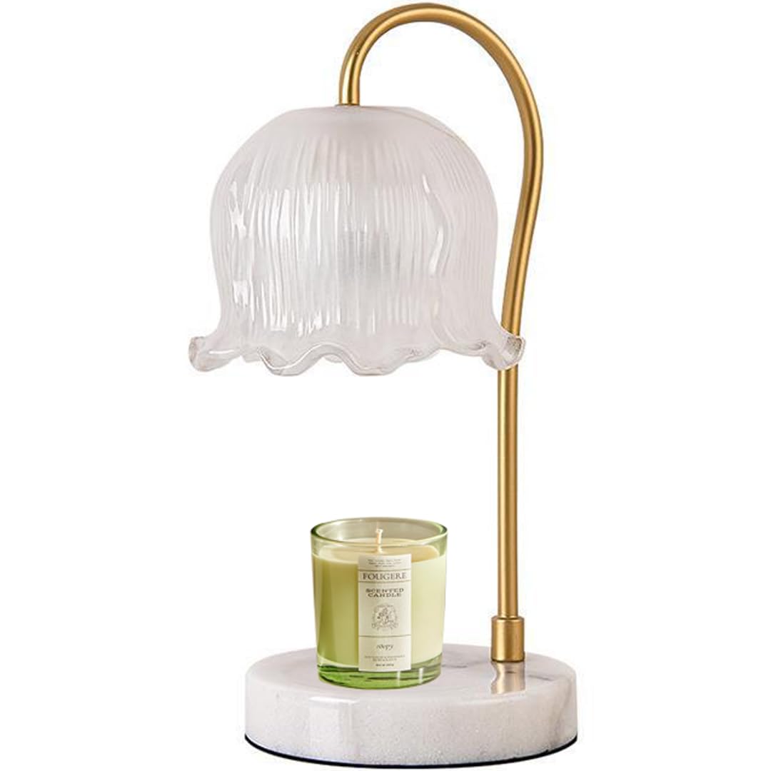 KLUFO Lampe chauffante pour Bougie, Lampe électrique à Cire Fondue en marbre et Verre, avec Source de lumière, pour la Chambre à Coucher.