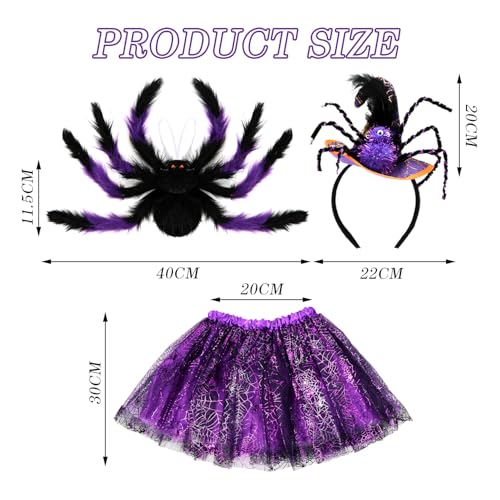 HUKUMA Halloween Kostüm Kinder,Spinne Kostüm Mädchen, Spinnenkostüm mit Tüllrock Spinnenrucksack Spinne Haarreifen, Costume Kids für Halloween, Karnevals, Fasching, Cosplay Themenpartys