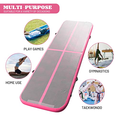 Inflatable Gymnastics Mat 10X3.3 Ft Mat 4In Thick Tumbling Mat(Pink)，Inflatable Yoga Mat With Electric Pump(600W) For Home/Gym/Outdoor Use #TOP4