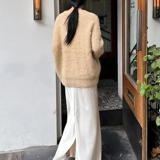 Image of Womens Fuzzy Sweaters Cardigan V-Neck Button Down Oversized Mohair Sweater Casual Y2k 2026 Fall Winter