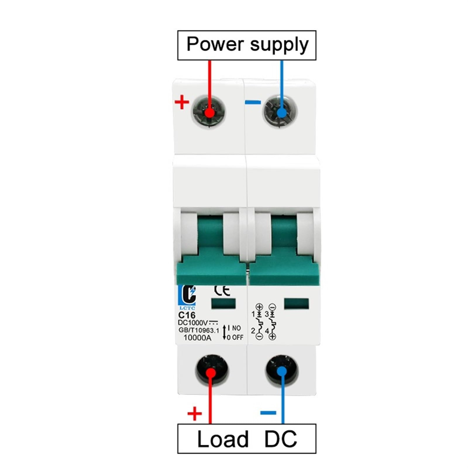 Wyłącznik automatyczny DC 1000V 6A 10A 16A 20A 25A 32A 40A 50A 63A 2-biegunowy Mcb do systemu przełączników fotowoltaicznych FV(10A)