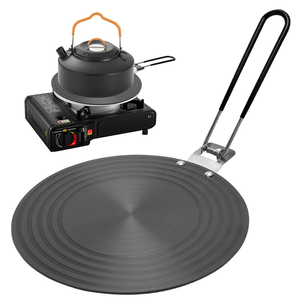 Adaptador de inducción de 24 cm, placa adaptadora de inducción con mango plegable de aislamiento térmico, adaptador de inducción con revestimiento de alta temperatura, placa de inducción de aluminio