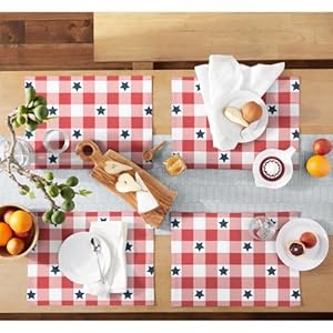 Marthastewartamericanastarginghamplaidindoorplacemat4packsetreversiblepatrioticusaamericadecorredwhiteblue14x72  Urban Country Home Decor Martha stewart americana star gingham plaid indoor placemat 4 pack set reversible patriotic usa america decor redwhiteblue 14×72  urban country home decor