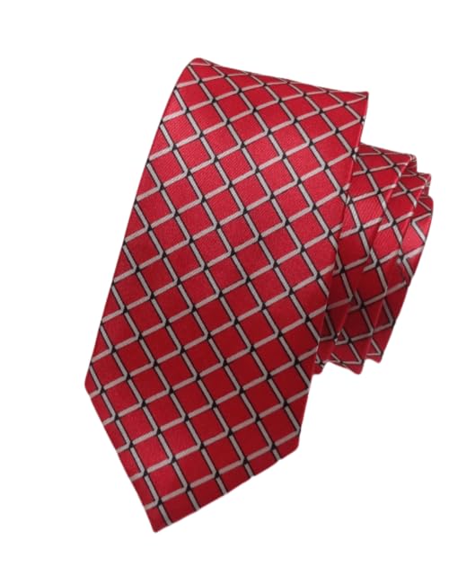 Men's Slim skinny Red Checkered Tie-image-32