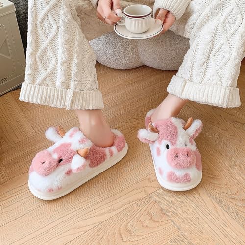 Cow Slippers for Women, Adults Print Cartoon Fuzzy Cute Bedroom House Shoes with Memory Foam for Winter, Fluffy Thick Cozy Kawaii Slides3