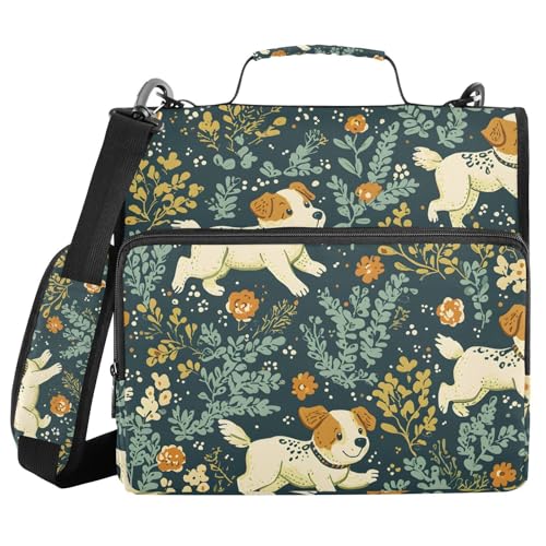 Image of 3 Ring Zipper Binder with Shoulder Strap Jack Russell Meadow Pattern 1.5 inch Binders Keeper Large Capacity Multi Pockets for School Office Supplies