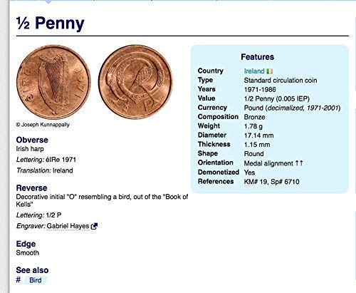 Miniatura 9 de 1978 Ireland Éire 12 Pingin coin earrings jewelry Book of Kells Irish bird harp Cláirseach Dublin Cork Limerick Galway Waterford Gaelic Gospel Book