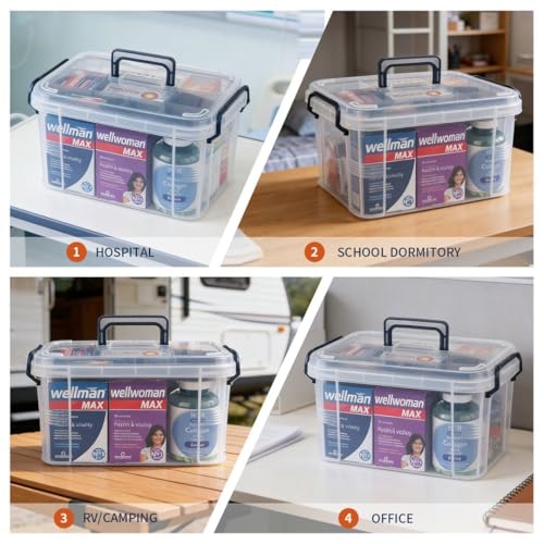Image of HEY FOLY 15qt Blue Medicine Organizer Storage Box with Tray, Plastic First Aid Box Empty, Thickened Medicine Container Chest, Multipurpose Medical Case with Labels, Blue Medicine Caddy