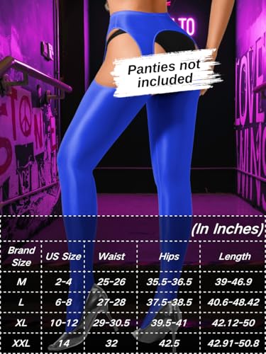 Image of ChiaoLezhee Sexy Shiny Tights, Sheer High-Waisted, Suspender Pantyhose For Women Rave Party Outfits Leggings Pants Exotic