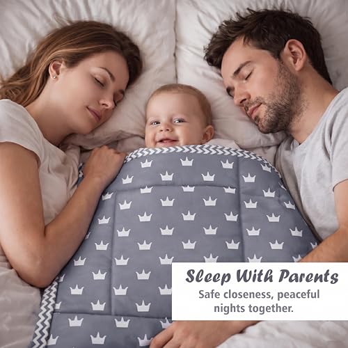 Image of Infantbond by fareto Baby Bedding Set Combo | Flat Bed | Carry Bag | Full All Daily Needs Bedding in Single | Blanket Pack (Pack of 8 Items) (0-6 Months) (Grey Crown)