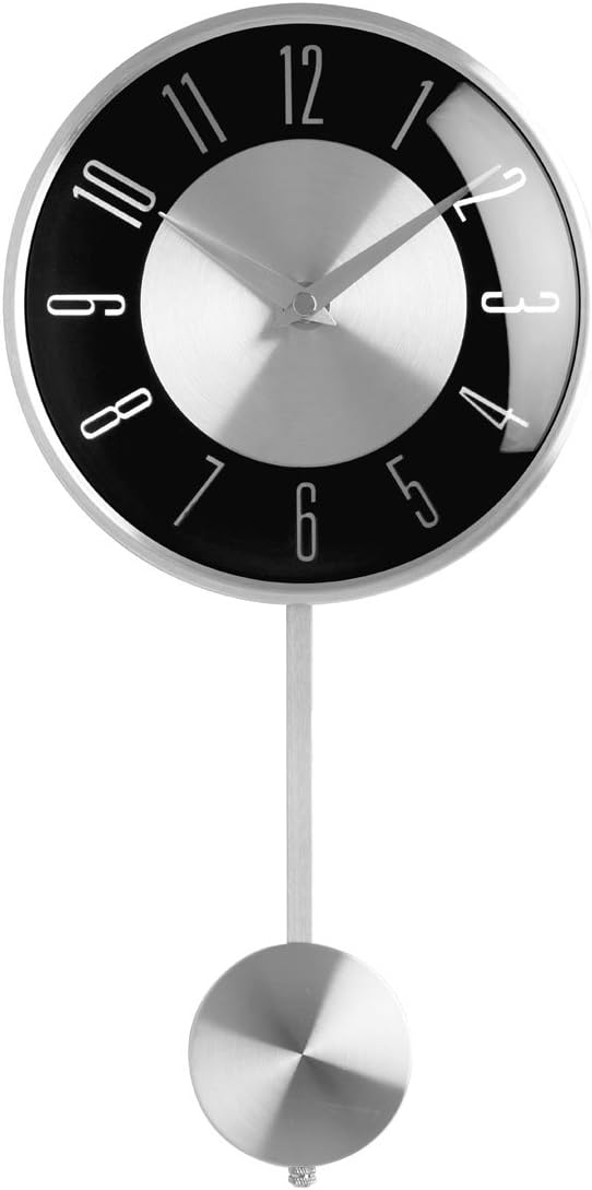 NEW RETRO BLACK AND SILVER PENDULUM WALL CLOCK