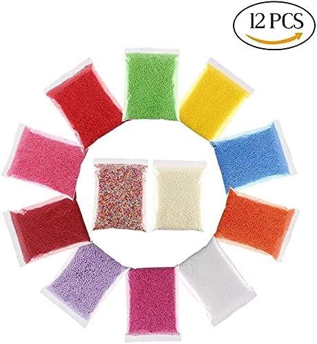 LOKIPA SlimeFoamBall Beads,12PacksofColorfulStyrofoamFoamBallswith0.1-0.18inch(2.5mm-4.5mm) forArtsandDIYCraftsSupplies