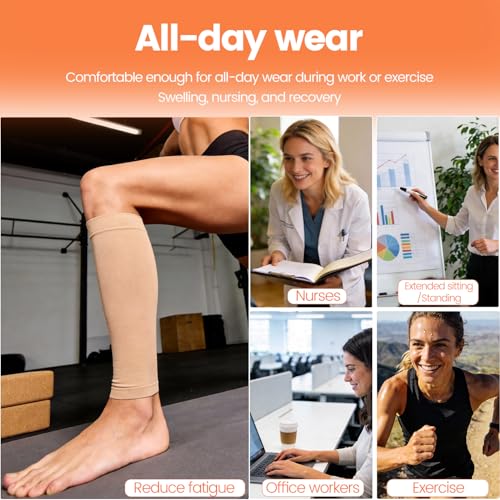 Image of BSERA Calf Compression Sleeve Women, 2 Pairs 20-30mmHg Footless Compression Socks for Swelling Shin Splints Varicose Veins