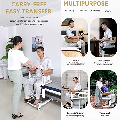 Multifunctionele Hydraulische Patiënt Lift Transport Stoel met Bedpan, Opvouwbare Armleuningen/Vet Staal Frame/Waterdicht, Badkamer Rolstoel voor Ouderen, Gehandicapten, Belasting 140Kg - Afbeelding 5