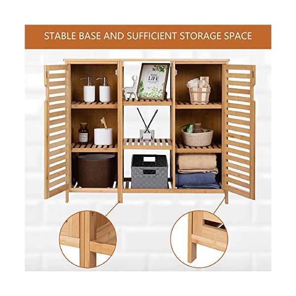 WAOHO badezimmerschränke aus Bambus,Badezimmer Regal,Sideboard Wohnzimmer,Sideboard, Bad Regal stehend,Küchenschrank, Badezimmer Schrank,Bad Regal stehend (99.5cm X 33cm X 87cm) – Bild 5