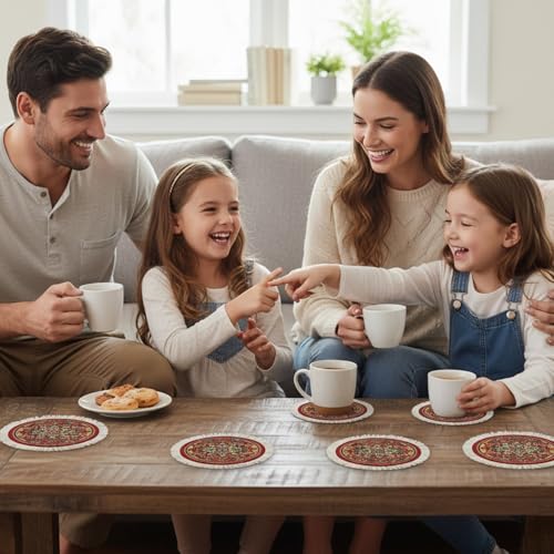 Image of Carpet Coasters, Set of 4 Turkish Rug Style Table Drink mats, Absorbent Kitchen and Dining Accessories, Spill & drip Protection, Round