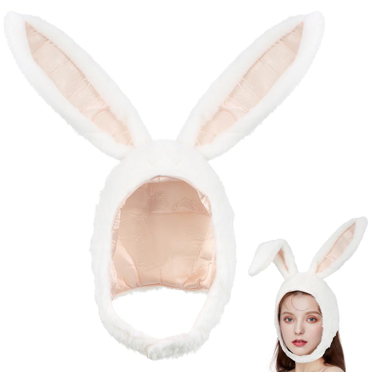 Amosfun Cuffia con orecchie da coniglio, cappello a forma di animale, in peluche, per donne e ragazze