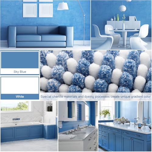 BSICPRO Bathroom Rugs and Mats Sets, 2 Piece Thick Absorbent Chenille Bath Mat Rug Set Non Slip, Soft Shaggy Bath Room Floor Mats for Bathroom, Machine Washable (Sky Blue, 24" x 70" Plus 20" x 32")