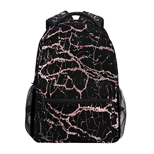 Rose Black Marble School Backpack Stone Student Laptop Bookbag for Teen Boys Girls Laptop Women Casual Travel Daypack