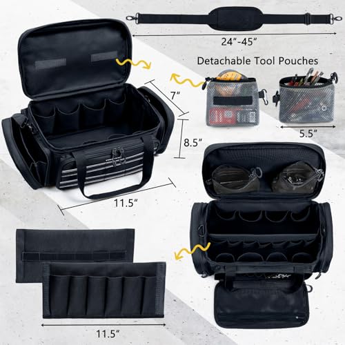 Image of Heavy Duty Tool Bag Organizer with Strong Magnets & Detachable Pouches, Tactical Tool Tote for Men, Multiple Pockets, Anti-Friction Bottom Utility Tool's Bag for Electrician,Mechanic