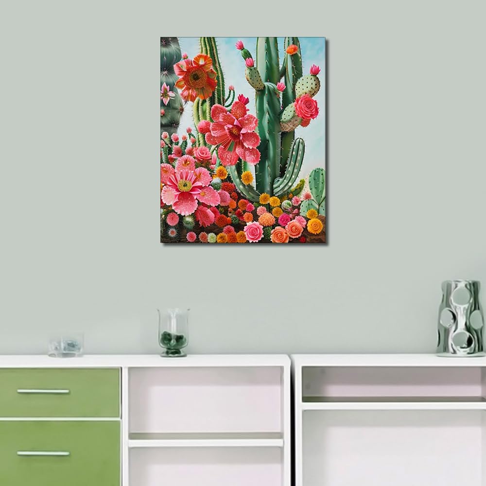 TISHIRON Malowanie według liczb, dla dorosłych, kaktusy i kwiaty, "zrób to sam", obraz olejny, rośliny, malowanie według liczb, dekoracja ścienna, 40 x 50 cm (bez ramki)