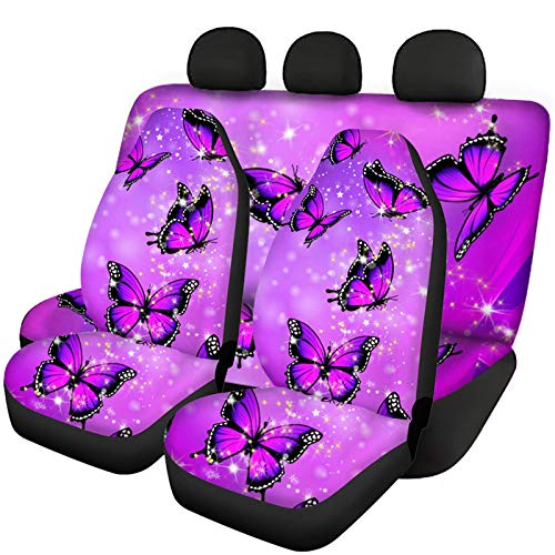 PHAYON 4 Pieces Auto Front Back Seat Covers Full Set for Women Ladies, Bling Butterfly Pattern Rear Backrest Cover + Rear Bottom Bench Cover Car Seat Covers Auto Accessories