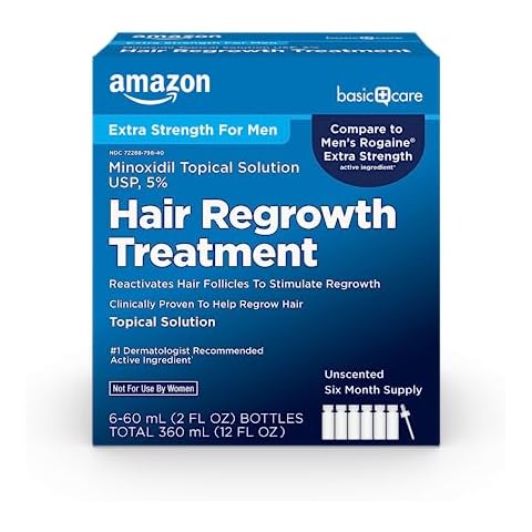 Amazon Basic Care Minoxidil Topical Solution, Hair Regrowth Treatment, Extra Strength, 2 Fl Oz (Pack of 6) Cover