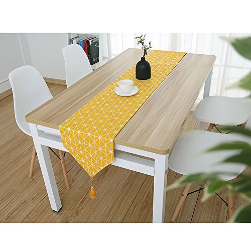 DecentGadget - Camino de Mesa con borlas Decorativas de algodón y Lino, Estilo clásico, para decoración del hogar o Fiesta, para Comedor, Lino algodón, Amarillo, 200 * 28cm