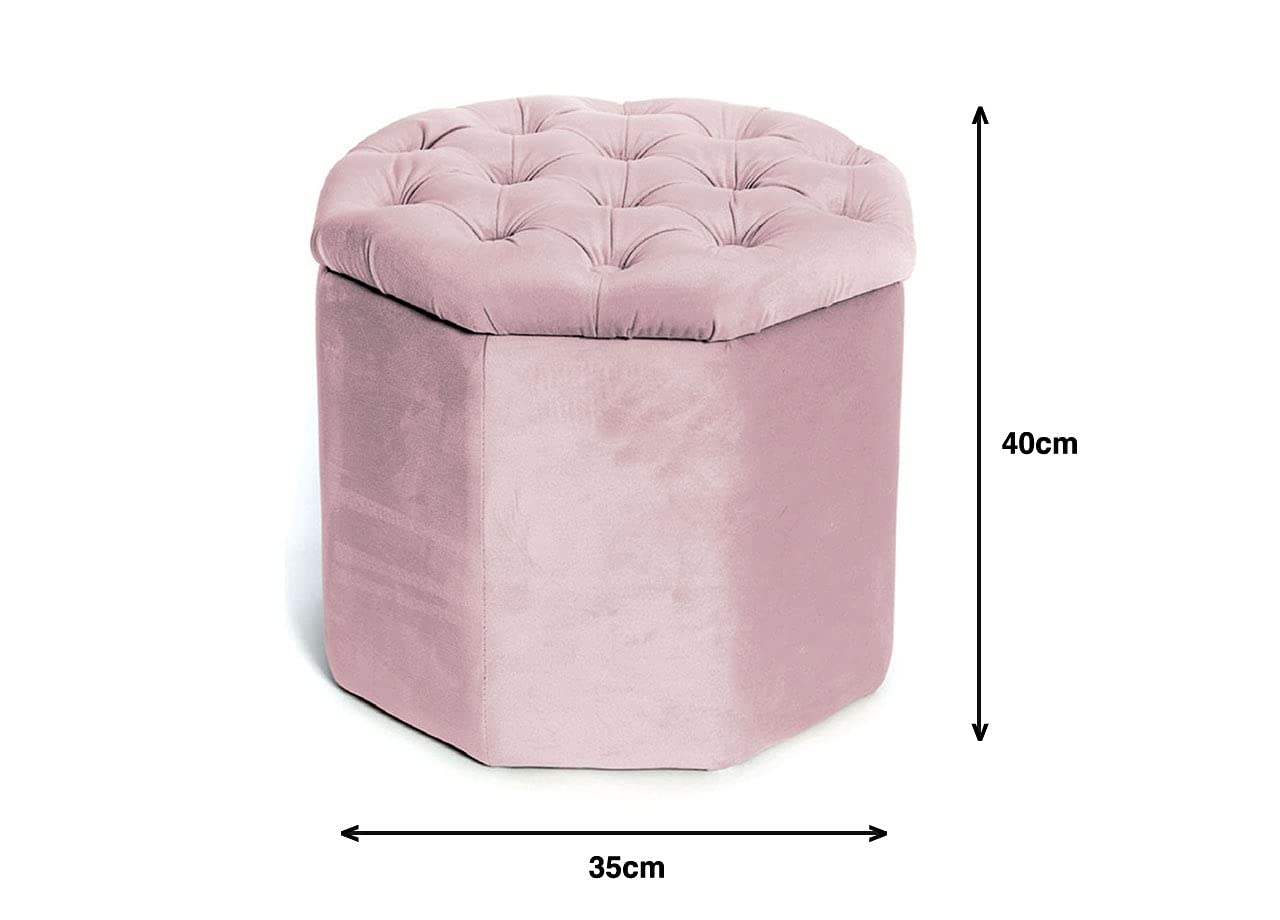 BiancheriaWeb Puf de salón con almacenaje acolchado octogonal de terciopelo de color liso, puf rosa antiguo