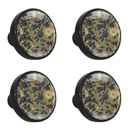 NUEAHEDN 4 PCS Aesthetic Leaves Cabinet Knobs, Bathroom Drawer Pulls Handles, Round Dresser Knobs Door Knobs for Kitchen Cupboard Nursery Wardrobes