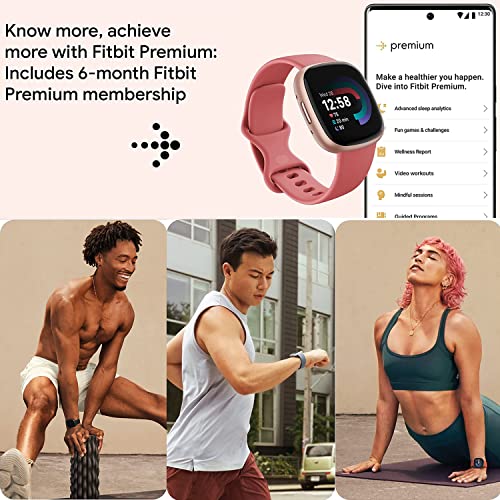 Fitbit Versa 4 Health and Fitness Smart Watch (Pink/Rose) with Built-in GPS, 6 Day Battery Life, S & L Bands, Bundle with 3.3foot Charge Cable, Wall Adapter, Screen Protectors & PremGear Cloth