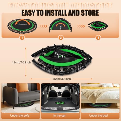 Image of ANCHEER 40 inch /48 inch Foldable Mini Trampoline,Max Load 450lbs /550lbs Indoor Trampoline,with 4 Level Adjustable Foam Handle and Resistance Bands,Adult Exercise Trampoline for Home, Garden, and Gym