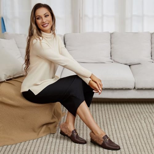 Image of Vertundy Brown Loafers Fur Loafers for Women Low Heel Flats Loafers