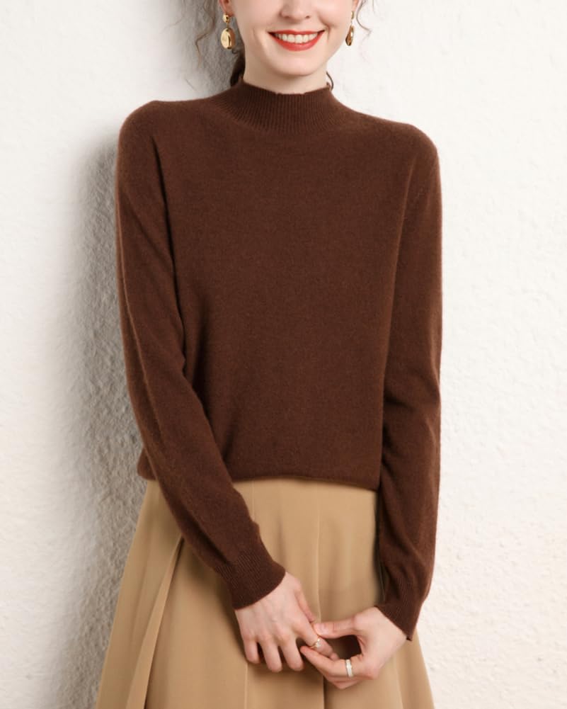 E-girl Maglione da donna 95% cashmere con colletto alto, a maniche lunghe, in lana cashmere, tinta unita, rilassato, sottile, MZ2221