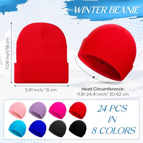 Suhine 24 Set Kids Winter Beanie and Gloves Bulk Colorful Unisex Bulk Warm 8 Styles Knit Hat Stretchy Full Fingers Gloves2