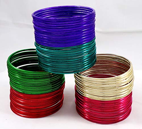Image of NMII Stylish Multi colour Metal Bangles set for women and Girls with Zari and Cutting Design | Fancy Multicolour Bangles for women | Metal Chudi Set For Women | Women's Bangles