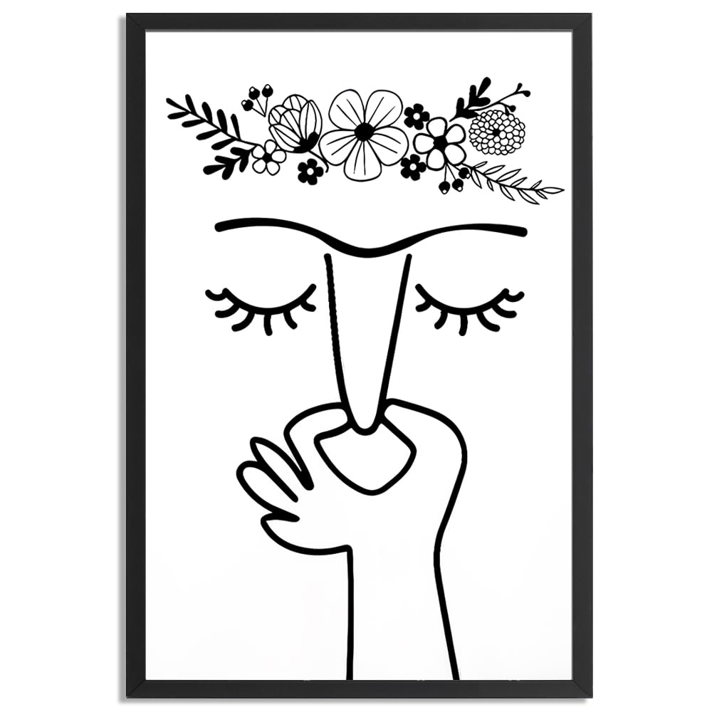 Leeda Framed Modern Minimalist Black And White Bathroom Wall Art - Funny Bathroom Signs - 12L" x 8W" Canvas Print