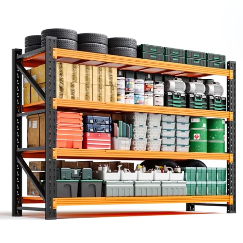 Image of Letaya 4000LBS Heavy Duty Storage Shelves,60 inch W Metal Garage Shelving Units,4 Tier Large Tall Industrial Shelving,Adjustable Utility Rack Shelf for Warehouse,Basement (Orange, 60 inch W x 24 inch D x 70 inch H)